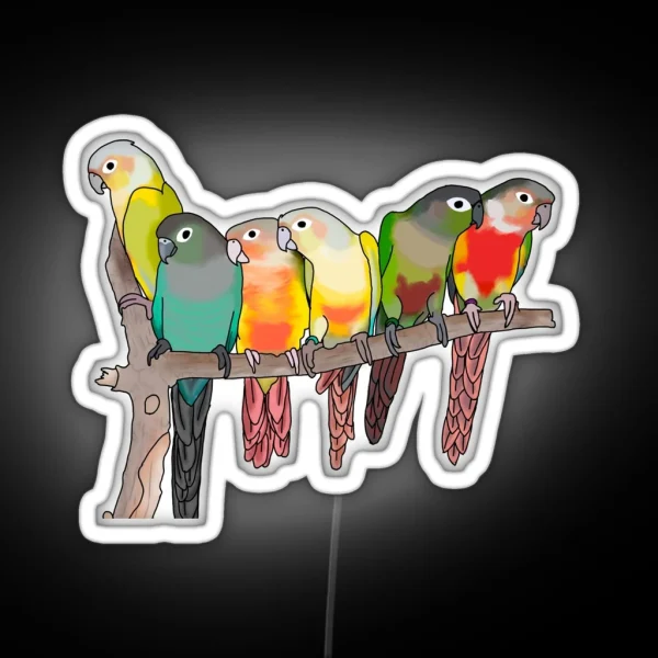 Cute Green Cheek Conures Parakeet Parrot RGB Neon Sign