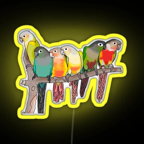 Cute Green Cheek Conures Parakeet Parrot RGB Neon Sign
