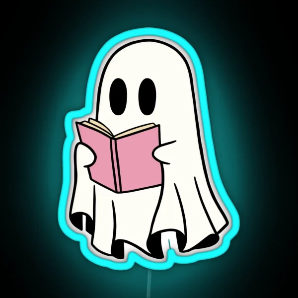 Cute Halloween Ghost Reading Book RGB Neon Sign