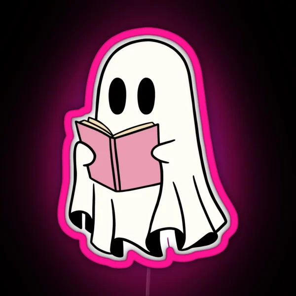Cute Halloween Ghost Reading Book RGB Neon Sign