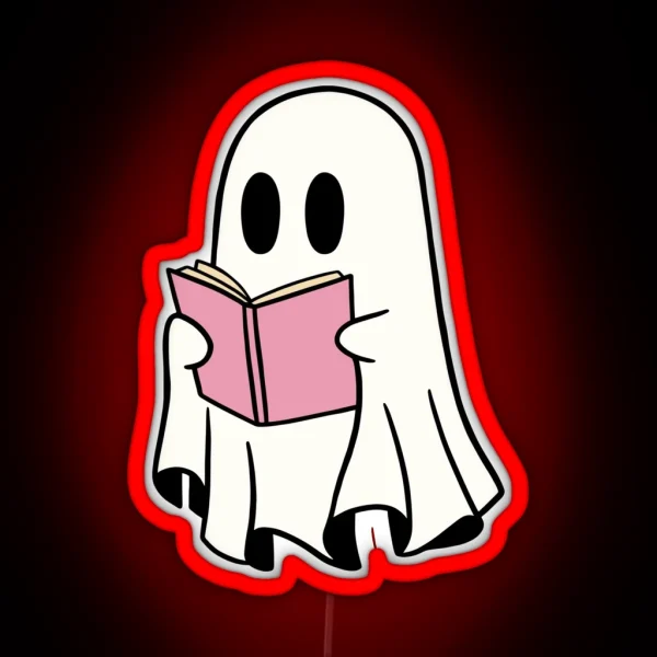 Cute Halloween Ghost Reading Book RGB Neon Sign