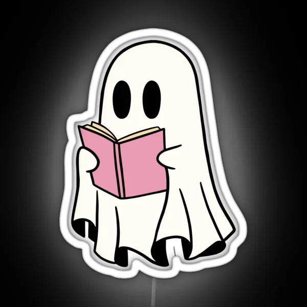 Cute Halloween Ghost Reading Book RGB Neon Sign