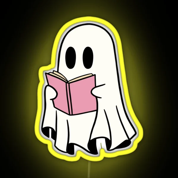 Cute Halloween Ghost Reading Book RGB Neon Sign