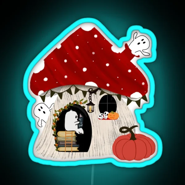Cute Halloween Mushroom And Ghost Design Bookish Ghost RGB Neon Sign