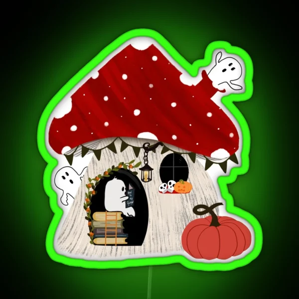 Cute Halloween Mushroom And Ghost Design Bookish Ghost RGB Neon Sign