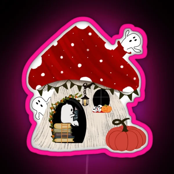 Cute Halloween Mushroom And Ghost Design Bookish Ghost RGB Neon Sign