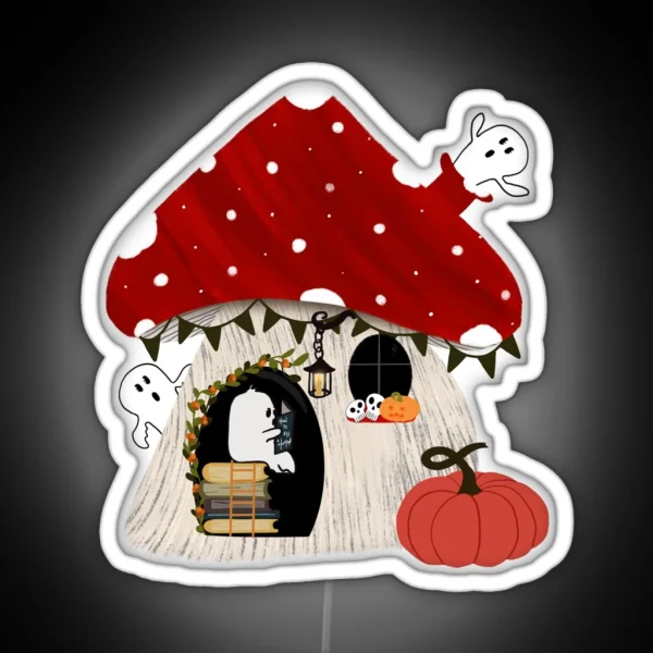Cute Halloween Mushroom And Ghost Design Bookish Ghost RGB Neon Sign