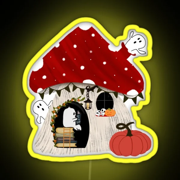 Cute Halloween Mushroom And Ghost Design Bookish Ghost RGB Neon Sign