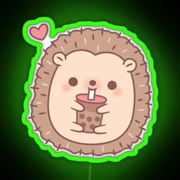 Cute Hedgehog Loves Drinking Bubble Tea RGB Neon Sign