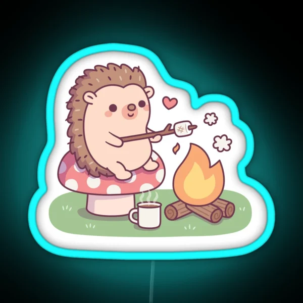 Cute Hedgehog Toasting Marshmallow At Campfire RGB Neon Sign
