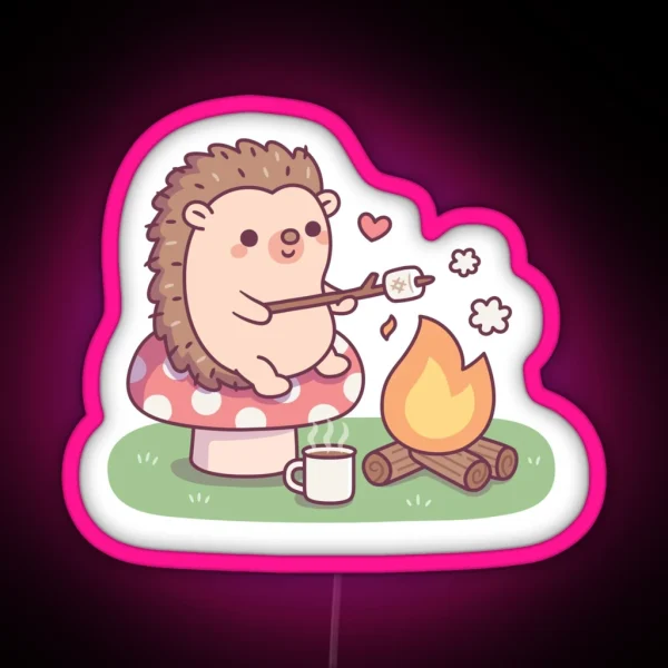 Cute Hedgehog Toasting Marshmallow At Campfire RGB Neon Sign