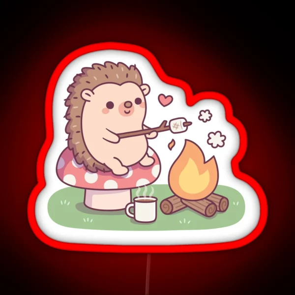 Cute Hedgehog Toasting Marshmallow At Campfire RGB Neon Sign