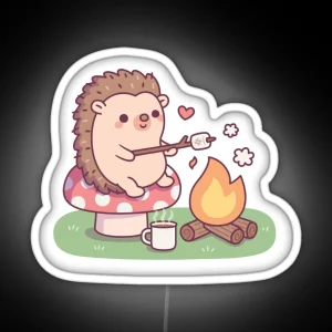 Cute Hedgehog Toasting Marshmallow At Campfire RGB Neon Sign