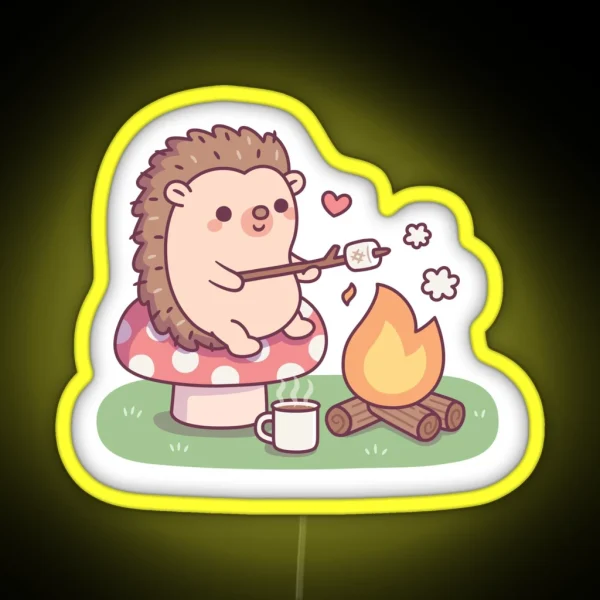 Cute Hedgehog Toasting Marshmallow At Campfire RGB Neon Sign
