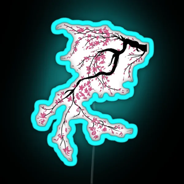 Cute Japanese Cherry Blossom Tree Led Print Design RGB Neon Sign