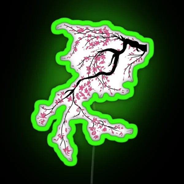 Cute Japanese Cherry Blossom Tree Led Print Design RGB Neon Sign