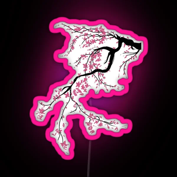 Cute Japanese Cherry Blossom Tree Led Print Design RGB Neon Sign