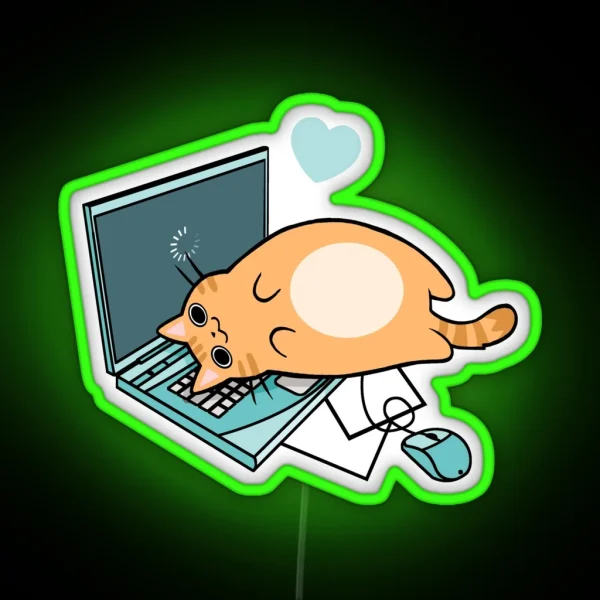 Cute Laptop Cat RGB Neon Sign