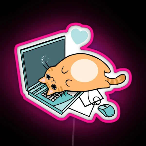 Cute Laptop Cat RGB Neon Sign