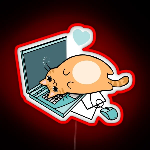 Cute Laptop Cat RGB Neon Sign