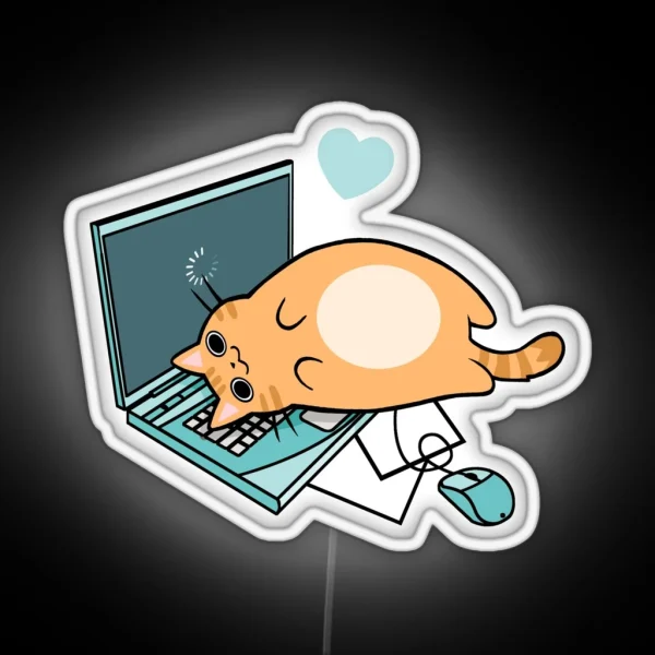 Cute Laptop Cat RGB Neon Sign
