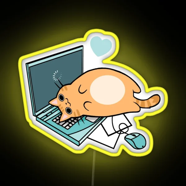 Cute Laptop Cat RGB Neon Sign