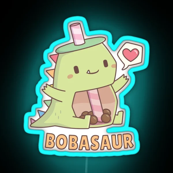 Cute Little Bobasaur Boba Dinosaur RGB Neon Sign