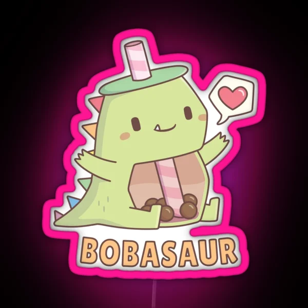 Cute Little Bobasaur Boba Dinosaur RGB Neon Sign