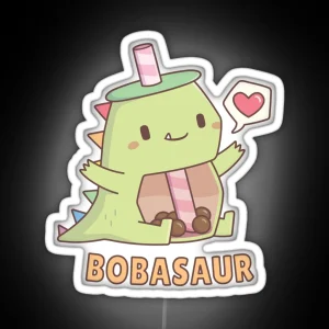 Cute Little Bobasaur Boba Dinosaur RGB Neon Sign