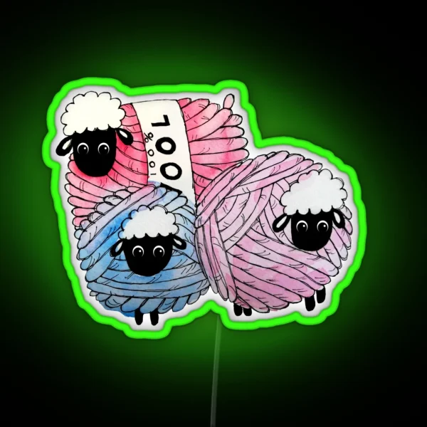 Cute Little Knitting Crochet Pink Balls Of Wool Sheep And Lamb RGB Neon Sign