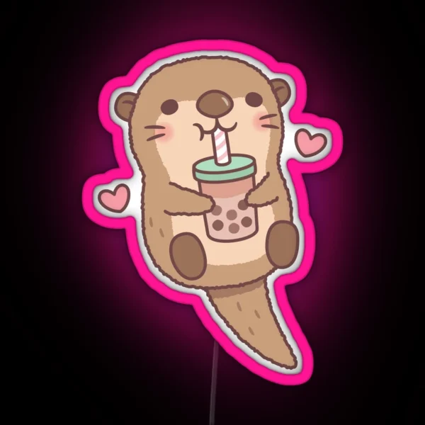 Cute Little Otter Loves Bubble Tea RGB Neon Sign