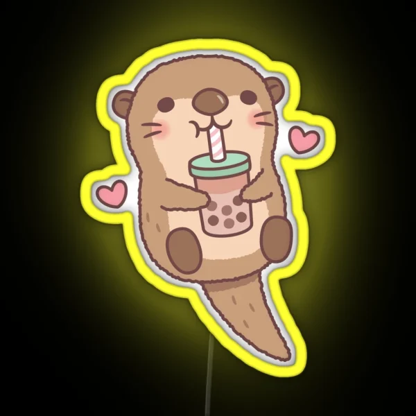 Cute Little Otter Loves Bubble Tea RGB Neon Sign