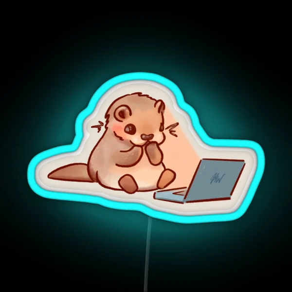 Cute Little Otter On Laptop RGB Neon Sign