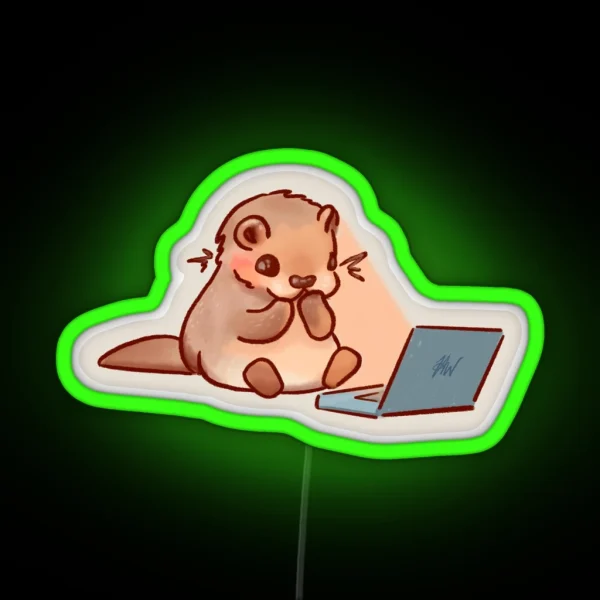 Cute Little Otter On Laptop RGB Neon Sign