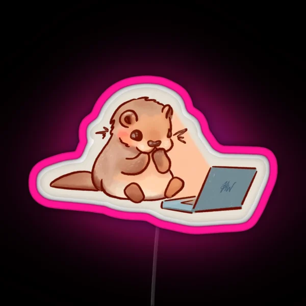 Cute Little Otter On Laptop RGB Neon Sign