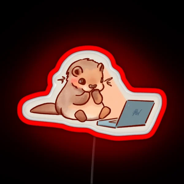 Cute Little Otter On Laptop RGB Neon Sign