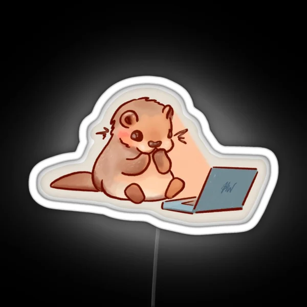 Cute Little Otter On Laptop RGB Neon Sign