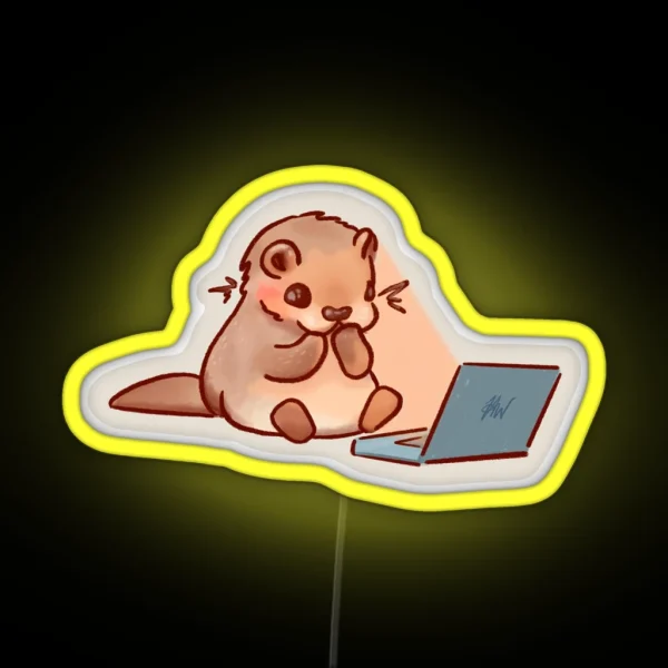 Cute Little Otter On Laptop RGB Neon Sign