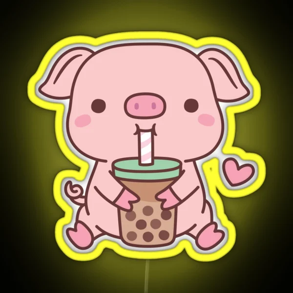 Cute Little Pig Loves Bubble Milk Tea RGB Neon Sign