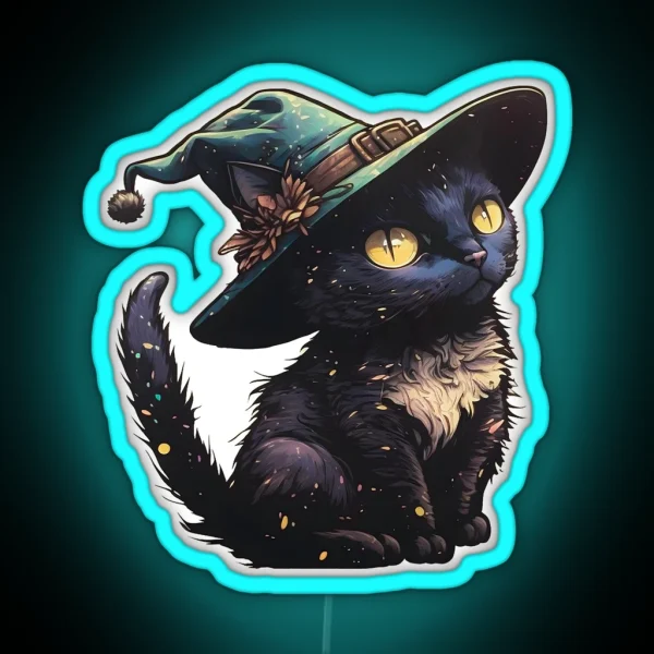 Cute Little Witchy Cat RGB Neon Sign