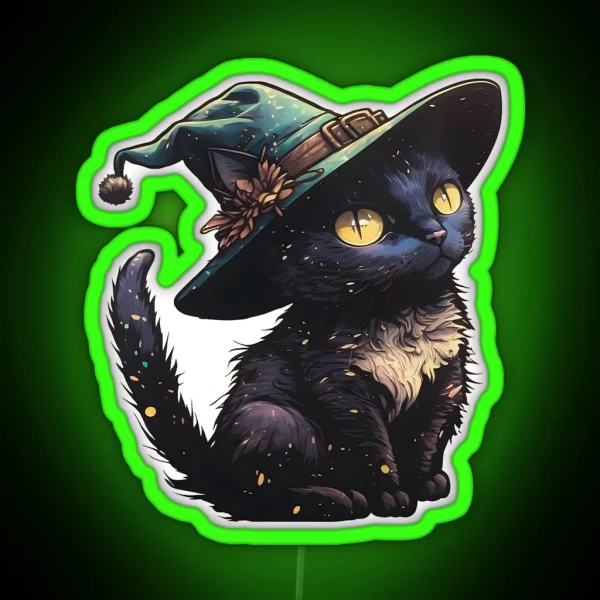 Cute Little Witchy Cat RGB Neon Sign