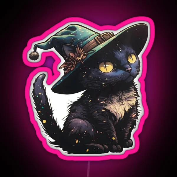 Cute Little Witchy Cat RGB Neon Sign