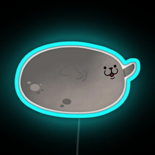 Cute Mochi Seal Round Mochi Down RGB Neon Sign