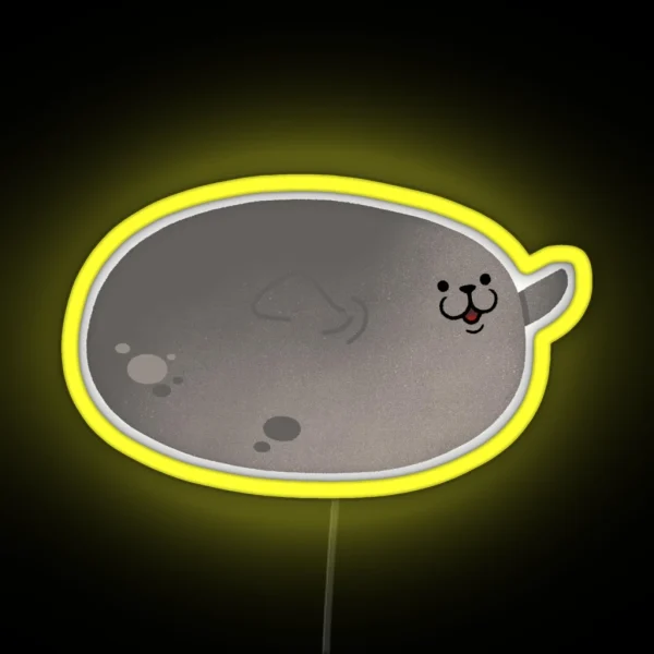 Cute Mochi Seal Round Mochi Down RGB Neon Sign