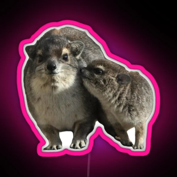 Cute Mom And Baby Hyrax RGB Neon Sign