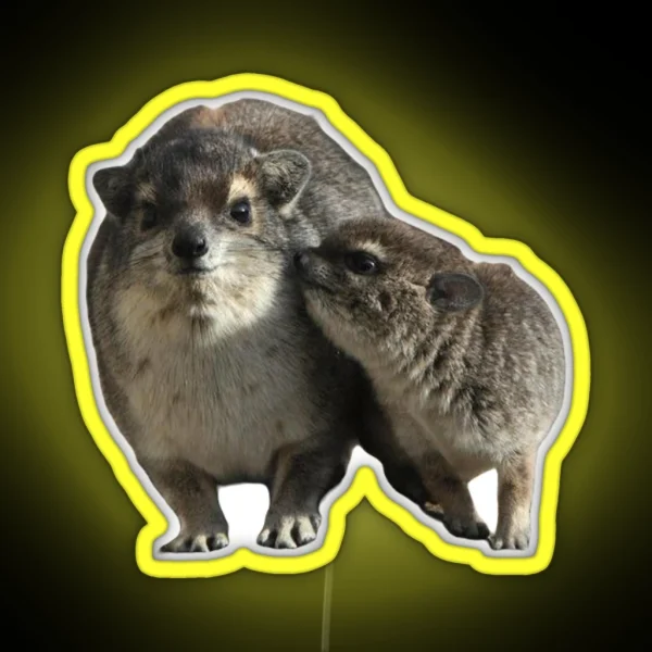 Cute Mom And Baby Hyrax RGB Neon Sign