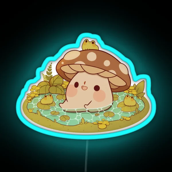 Cute Mushroom In A Frog Pond RGB Neon Sign