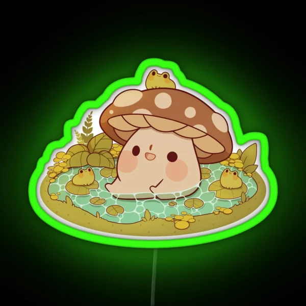 Cute Mushroom In A Frog Pond RGB Neon Sign