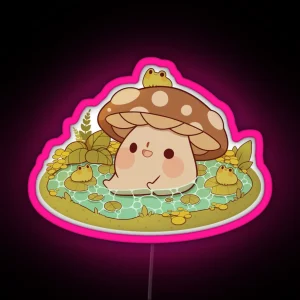 Cute Mushroom In A Frog Pond RGB Neon Sign