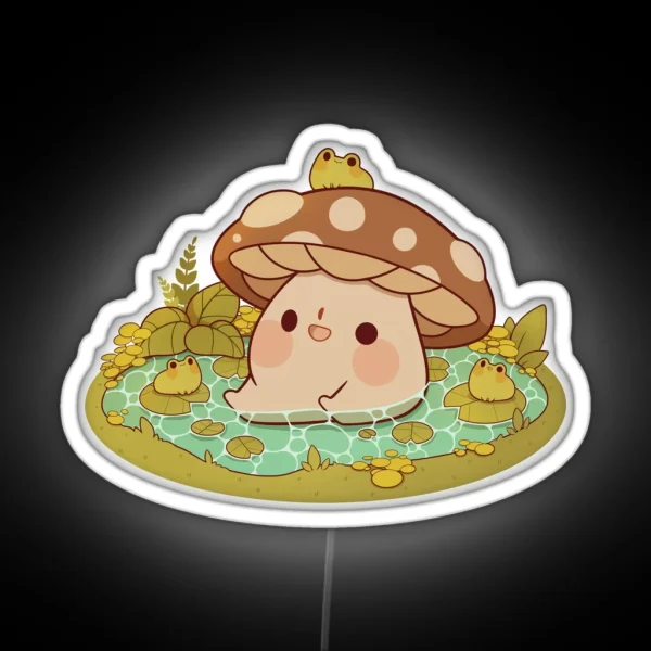 Cute Mushroom In A Frog Pond RGB Neon Sign